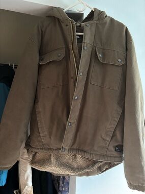 Brown Hooded Sherpa-Lined Men's Jacket